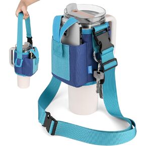 Xxerciz Water Bottle Carrier Bag with Phone Pocket for Stanley 40 oz Tumbler with Handle, Nylon Water Bottle Holder Pouch with Adjustable Strap for Stanley Cup Accessories