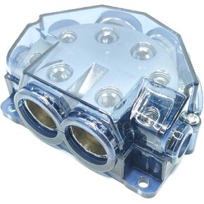 6 Way Power Distribution Block, 1/0 Gauge x 2 in, 4 Gauge x 2/8 Gauge x 4 Out Power Ground Distributor for Car Audio Amplifier Splitter 1pcs