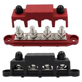 Lougfeu4 Post Power Distribution Block Bus Bar Pair with Cover - 250 Amp Rating（M8） – Marine Bus Bar, Automotive, and Solar Wiring – Battery Terminal Distribution Block - (Set of 2) (3/8")（red+rblack）