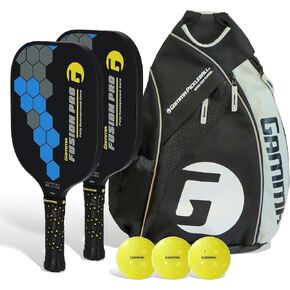 GAMMA Sports Micron Pickleball Paddles Set of 2 with 3 Outdoor Pickleballs and Sling Bag - USA Pickleball Approved, Graphite Hitting Surface, Honeycomb Core - Ideal for Beginners