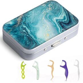 Dental Floss Portable Case, Easy to Store Floss Picks of Various Sizes, Portable Dental Floss Dispenser is Perfect for Travelling, Hotels, Dinners, Appointments.Pink Marble