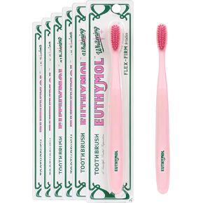Euthymol Whitening Toothbrush (Pink, 6 Count) - Premium Soft Dual-Tension Bristles. Advanced Plaque Removal, Stain Reduction.