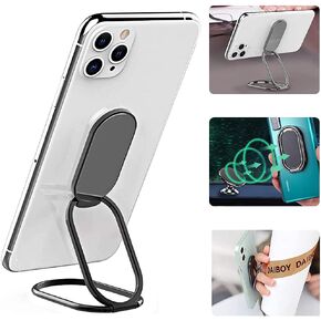 Cell Phone Ring Holder Finger Kickstand, CLZWiiN Foldable 360° Rotation Cellphone Stand for Desk, Office Desktop, Magnetic Car Mount, Metal Multi-Angle for Phone Back Grip (Gun Black)
