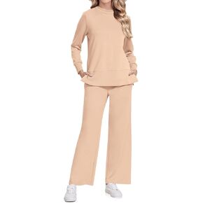 UEU Womens 2 Piece Outfits Sweatsuit Set Long Sleeve Sweatshirt Wide Leg Sweatpants Fall Matching Lounge Travel Tracksuit