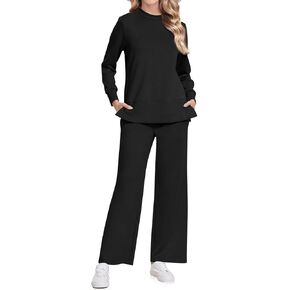 UEU Womens 2 Piece Outfits Sweatsuit Set Long Sleeve Sweatshirt Wide Leg Sweatpants Fall Matching Lounge Travel Tracksuit