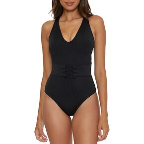 Women's Standard Lace-up One Piece Swimsuit, Plunge V-Neck, Bathing Suits
