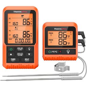 ThermoPro TP829 Wireless LCD Meat Thermometer for Grilling and Smoking, 1000FT Grill Thermometer for Outside Grill with 4 Meat Probes, BBQ Thermometer for Smoker Oven Cooking Beef Turkey