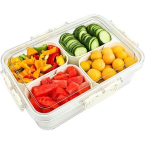 Plastic Divided Serving Tray with Lid and Handle Snack Box Charcuterie Container Portable Snack Platters Organizer for Candy, Fruits, Snacks, Nuts, for Party, Entertaining, Picnic (8 compartments)