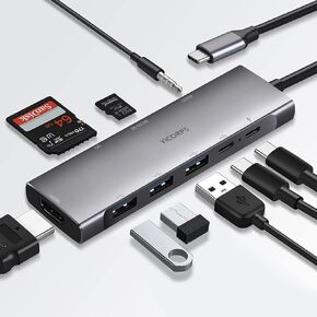 USB C Hub Multiport Adapter, 9 in 1 Dongle Adapter USB C Dock with 4K HDMI, 3.5mm Headphone Jack, 3 USB3.0, PD Charging, SD/TF Card Reader, Compatible for MacBook Pro, ipad and More Type C Devices