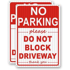 (2 Pack) Reflective No Parking Anytime Sign with Bidirectional Arrow, 14" x 10" Heavy Duty Aluminum No Parking Signs, Weather Resistant Metal no parking sign, Rust Free, Easy to Mount, for Outdoor Use