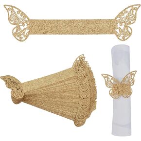 Rose Gold Paper Sparking Napkin Ring Napkin Ring Sets, 50 Pcs Butterfly Paper Napkin Rings Buckles Holder for Wedding Dinner Party Celebration Table Decor