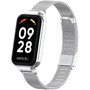 Compatible for Xiaomi Redmi Band 2 Bands,Stainless Steel Metal Replacement Strap Bracelet Wristband Accessories with Metal Frame for Xiaomi Smart Band 8 Active