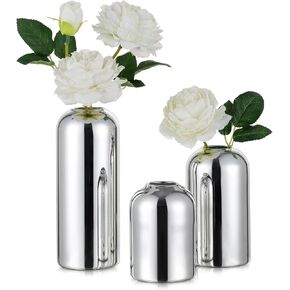 Glass Bud Vases for Centerpieces Gold - Hewory 12pcs Blown Modern Cylinder Small Glass Vases, Mini Bulk Single Flower Vase for Wedding Party Event Home Decor Floral Arrangement (Not Include Flowers)