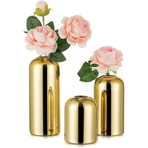 Glass Bud Vases for Centerpieces Gold - Hewory 12pcs Blown Modern Cylinder Small Glass Vases, Mini Bulk Single Flower Vase for Wedding Party Event Home Decor Floral Arrangement (Not Include Flowers)