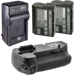 Battery and Charger Kit for Nikon D7100, D7200 Digital SLR Camera Includes Vertical Battery Grip + Qty 2 Replacement EN-EL15 Batteries + Rapid AC/DC Charger