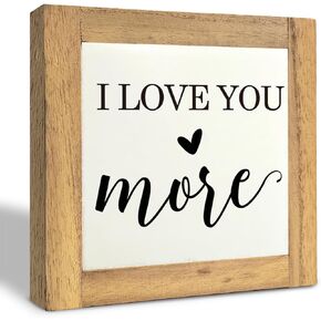 Inspirational Wood Signs, Box Wood Plaques Desk Décor, Love Sign, Tabletop Decor, Nursery Wood Decoration for Shelf, Kids Room Decor, Couple Bedroom Decor, Gift for Husband Wife, I Love You More Sign