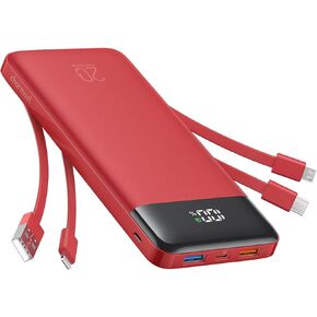 Charmast Portable Charger, 20000mAh Power Bank with Built-in Cables, 20W Fast Charging Travel Essential Battery Pack, LED Display Portable Charger Power Bank for iPhone, Phones, Tablets, More Devices