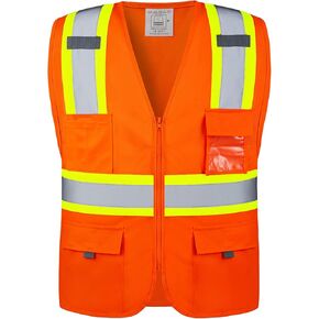 High Visibility Safety Vest with 9 Pockets, Reflective Tape Zipper Front, Work Vest for Men & Women (Small, Pink)