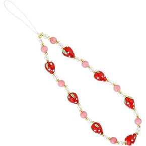 1 Pc Red Strawberry Beaded Phone Charm Sweet Fruit Pearl Lanyard Wrist Strap Cute Beaded Phone Charms Lanyard Handmade Beads Anti Lost Phone Chain Keychain Phone Beaded Phone Strap Charm Décor