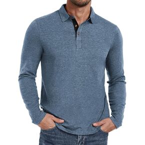 PEGENO Mens Polo Short/Long Sleeve Shirt Classic Button Basic Solid Color Designed Collared Polo Shirt Fashion Casual Shirts
