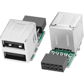 XMSJSIY USB 2.0 Motherboard Header 9pin Motherboard Type-A Adapter 9-pin Female to 2-Port USB 2.0 Converter Internal Header Adapter for Data Transmission Vertical Type - 2PCS