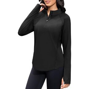 Women's 1/4 Zip Workout Tops Long Sleeve Pullover Athletic Running Yoga Hiking Quick Dry UPF 50+ Sun Shirts 2024