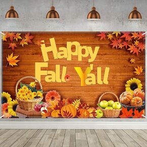 Blulu Happy Fall Y'all Backdrop Banner Fall Party Decorations Extra Large Fabric Autumn Harvest Background Banner Thanksgiving Fall Party Supplies, 72.8 x 43.3 Inch(Vintage)