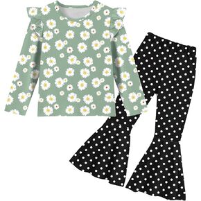 Toddler Girls Outfits Fall Clothes 2PCS Baby Girls Bell Bottoms Pants Cute Leopard Butterfly Outfits for Girls 2-8Y