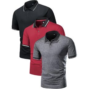 Men's 3 Pack Short Sleeve Golf Polos for Men Quick-Dry Athletic Mens Polo Shirts Short Sleeve Summer Casual Moisture Wicking