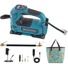 Tire Inflator Portable Air Compressor, 150 PSI Tire Pump with 21V Rechargeable Battery & Inflator Extension Hose with Exhaust Button & Quick Tire Air Chuck for Car Motorcycle Bike & Ball(Blue 1.5A)
