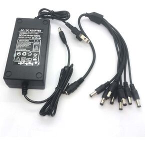 DC 12V 5A Power Supply Adapter +8 Split Power Cable for CCTV Security Camera DVR/NVR/HVR(Analog,AHD,IP), RGB LED Strip Lights Plug 5.5mm x 2.1mm