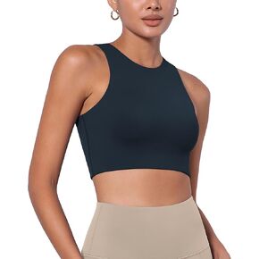 ODODOS Racerback Tank Bra for Women High Neck Non Padded Medium Support Sports Bra Workout Yoga Crop Tops