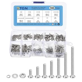 560Pcs Nuts and Bolts Assortment Kit, M2.5 Phillips Pan Head Machine Screws, 304 Stainless Steel Metric Machine Screws Assortment Kit with Washers