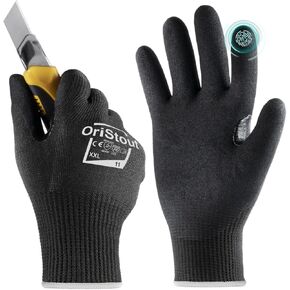 toolant Level 6 Cut Resistant Work Gloves, Touchscreen, Sandy Nitrile Coated Firm Grip, for Warehouse, Carving, Gardening, Construction, Fishing (1 Pair, Medium)