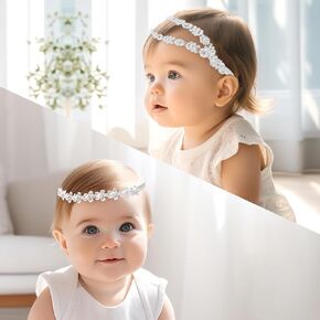Baby Headbands Flower Crown Newborn Bows Floral Birthday Christening Headbands Baptism Halo Toddler Elastic Lace Pearl Hair Accessories for 4-24 Months