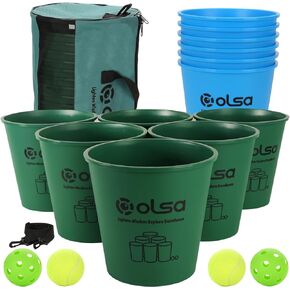 OLSA Yard Pong Outdoor Games, Giant Yard Pong Games with 12 Buckets, Balls, Strength Carrying Bag for Beach Camping Lawn Backyard, Indoor Outdoor Games for Adults and Family