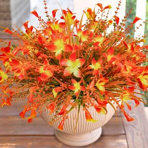 24 Pcs Artificial Fall Flowers, UV Resistant Fall Plants Outdoor Fake Fall Plastic Flowers Bunches Fall Plants Bulk for Autumn Thanksgiving Home Front Door Window Box Indoor Outside Decor