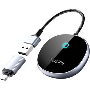 Wireless Carplay Adapter, Converts Wired to Wireless Carplay Dongle, Instant Connectivity with Extension Cable USB & Type-C, Plug & Play, Fit for Cars with Built-in CarPlay, Compatible iOS 10+ (Black)