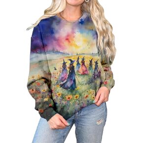 LANMERTREE Girls Will Be Girls Halloween Sweatshirts Women Vintage Witch Halloween Tops Crewneck Halloween Pullover Tops