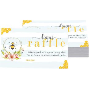 Mama Bee Diaper Raffle Tickets, Gender Neutral Baby Shower Games for Prizes, Girls Baby Shower Diaper Raffle Invitation Insert Cards, 50 Pack