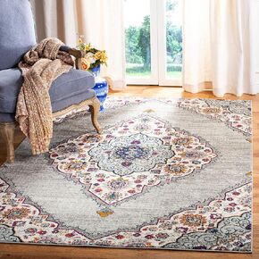 SAFAVIEH Madison Collection Runner Rug - 2'3" x 8', Light Grey & Blue, Boho Chic Medallion Design, Non-Shedding & Easy Care, Ideal for High Traffic Areas in Living Room, Bedroom (MAD153F)