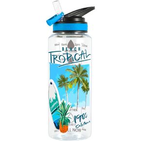 Home Tune 32oz Water Drinking Bottle - Tritan BPA Free, Wide Mouth, Straw Flip Lid, Easy Open, Lightweight, Leak-Proof Water Bottle with Foil Print Design For Girls & Boys - Tiger