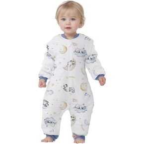Baby Sleep Sack with Legs Cotton Wearable Blanket with Feet Detachable Sleeves Baby Sleeping Sack for Autumn Winter