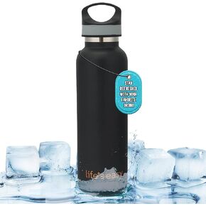 LIFE'S EASY Insulated Sports Water Bottle with Lid. Stainless Steel Vacuum Double Wall Thermo Flask for Hot and Cold Drinks, Simple Metal Hydro Canteen Travel Bottle for Men & Women - 20 oz (Yellow)