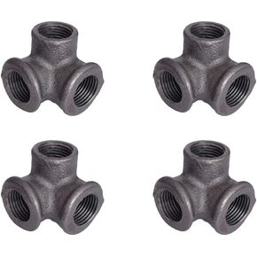 GeilSpace 3-Way, Malleable Iron Pipe Fittings - Vintage DIY Industrial Shelving, Industrial Decor, Furniture DIY (1/2", Black)