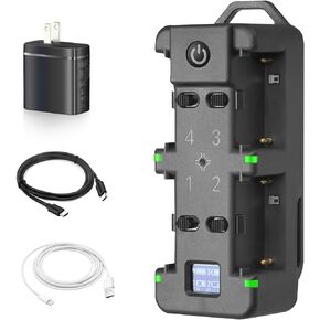 4-Channel NP-F Battery Fast Charger with LCD Screen, PD 65W Power Plug, Charging Indicator Light and USB-C Cable Compatible with Sony NP-F550 F570 F750 F770 F930 F950 F960 F970 Batteries