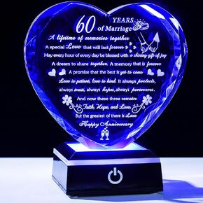 50th Wedding Anniversary Crystal Gifts for Couples Parents with Colorful LED Base Heart Romantic Happy 50th Anniversary Plaque Gift for Husband Wife 50 Years of Marriage Gifts for Her Him