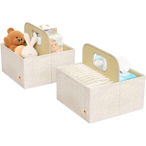 2Pack Diaper Caddy for Changing Table, Portable Car Organizer for Diapers, Small Diaper Caddy for Baby wipes, Baby Bibs, Baby Essentials & Nursing need, Baby Shower Basket for New Mom, Beige