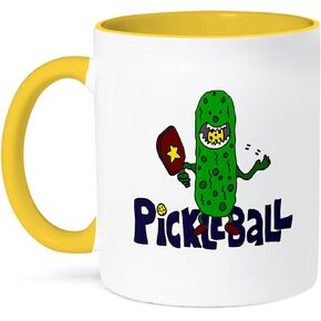 3dRose Funny Pickle Monster Eating Pickleball Ball, Green Mug, 11 oz