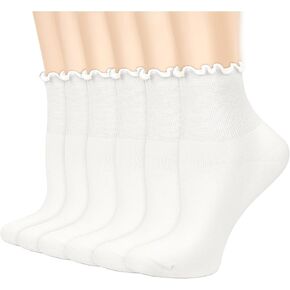 Iseasoo Ruffle Socks Cute Ankle Socks for Women- Color Girls Lettuce Edge Socks Women Frilly Low White Socks One Size 5-9